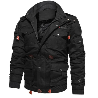 Men Fleece Fur Lined Thick Mid-Length Cotton Jacket Long Sleeve Autumn Winter Casual Jackets