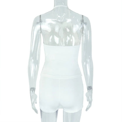 Stylish Lady White Hollow Out 2 Piece Set Women Halter Backless Tops and Irregular Mini Skirts Suits  Summer Elegant Outfits