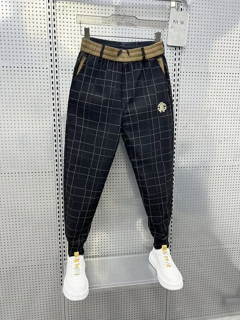 Black Plaid Pants Casual Pencil Trousers High Quality Luxury Brand Men's Clothing