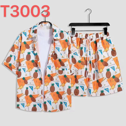 Comfortable flower grass leaf coconut tree 3D Print shirt +Shorts Two Piece Set Short Sleeve Flip collar shirts half pants