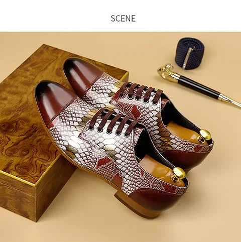 Luxusmarke Echtes Leder Herren Business Schuhe Mode Schlangenmuster Design Schnürschuhe Herren Business Anzug Bräutigam Hochzeitsschuhe