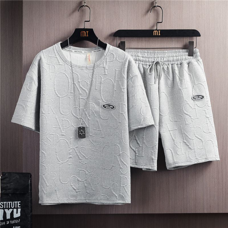 M-2XL Men&#39;s Set Two Piece Men&#39;s Clothing Summer Summer Summer Waffle Short Sleeve T-shirt Korean Loose Half Sleeve Set