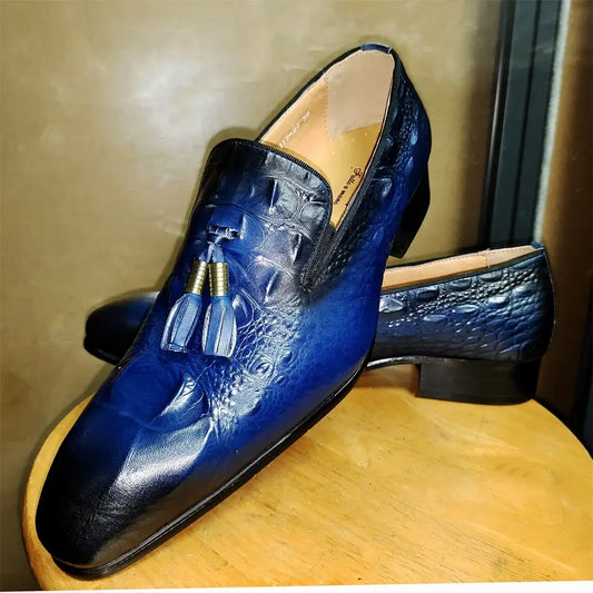 Men's Genuine Leather Tassel Loafers Black Formal Slip-On Dress Shoes Wedding Men's Footwear 2025 Style