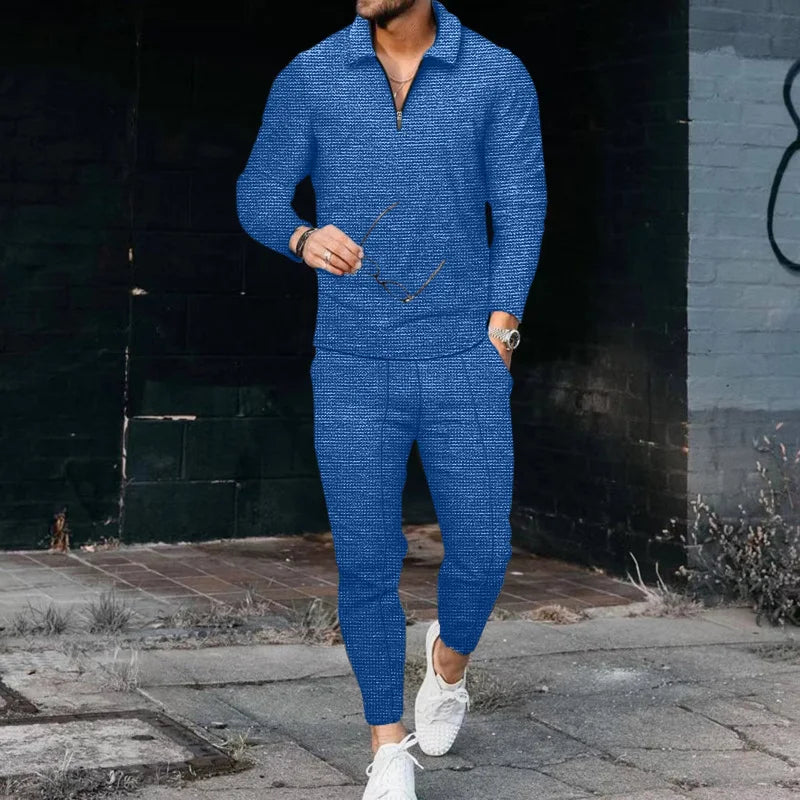 2023 NEW Spring Autumn Men's Zipper Cotton Blended POLO Long Sleeve Set Suit Men's Sportswear Sportswear Long Sleeve Men's S-3XL