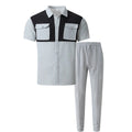 2025 Summer Men's Casual Short-Sleeved Pants Suit Fashion Handsome Tooling Matching Color Shirt Outdoor Cardigan Shirt Two Sets