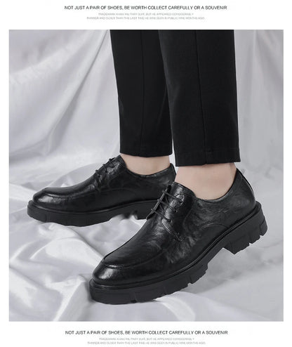 5 8 10 Cm Heel Shoes Men Fashion Casual Cow Leather Men's Dress Shoes British Breathable Groom Platform Wedding Shoes Male
