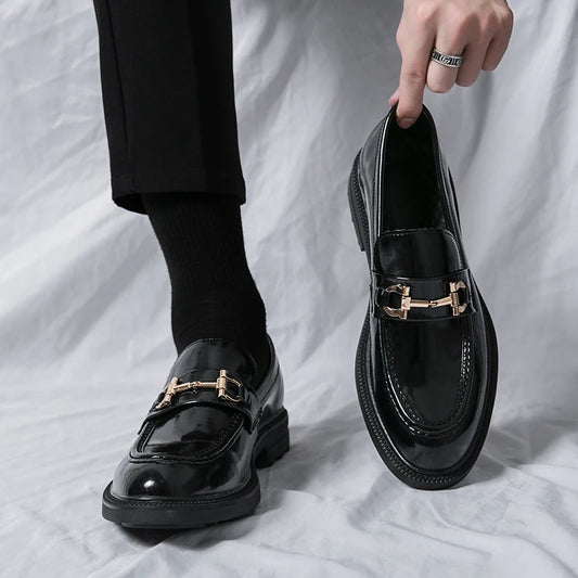 Fashion Korea Style Men's Leather Loafers Luxury Business Summer Shoes Student Shoes Slip-On Black Dinner Moccasin Dress Shoes