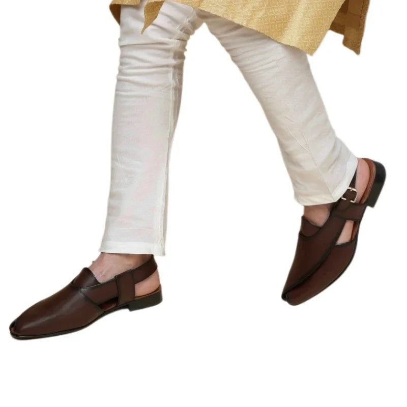 New Brown Men Sandals Buckle Strap Dress Shoes Handmade Black Business Fashion Men's Shoes  Size 38-46