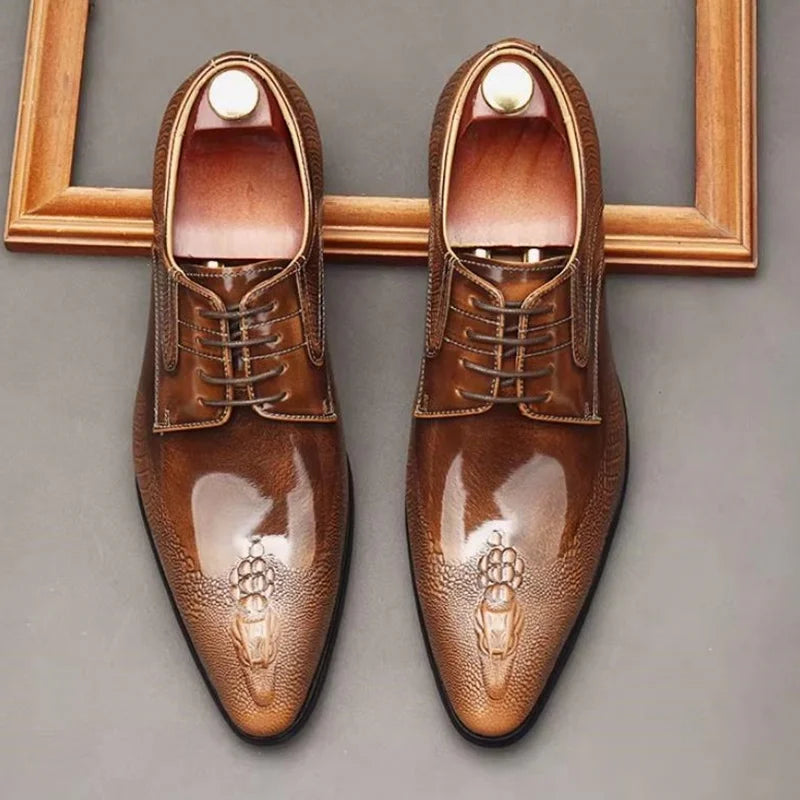 Herrenschuhe aus Krokoleder, modische Spitzenschuhe, Schnürschuhe, Lackleder, Business- und Freizeitschuhe
