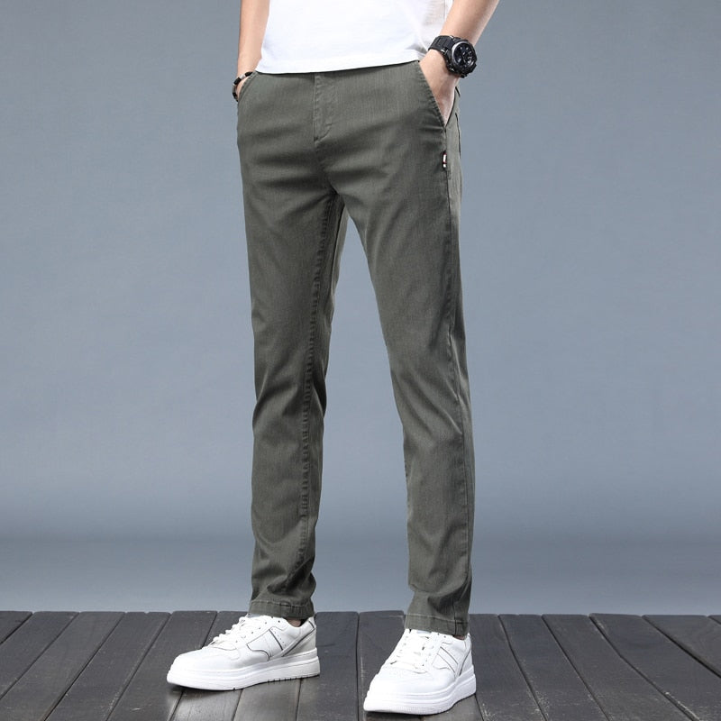 2022 New Men Casual Pants Spring Autumn Elastic Slim Straight Breathable Trouser for Men Daily Office Joggers Stretch Pants Male