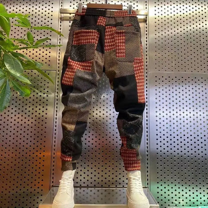 Plush Wool  New Men's SUMMER Winter Six Pocket Small Foot Casual Trousers Elastic Harem Trousers Loose Baggy Pants