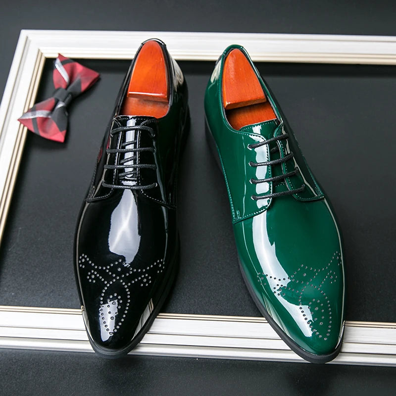 Neu eingetroffene grüne Oxford-Schuhe für Herren, PU, runde Kappe, Schnürung, unifarben, Party, Herren-Abendschuhe, Größe 38-48
