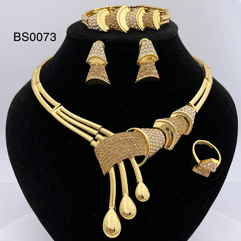 Dubai Beads Jewelry Set Elegant Necklace Earrings Ring Bracelet Wedding Party Bride Women 2023 Gold Plated Jewelry Sets Luxury