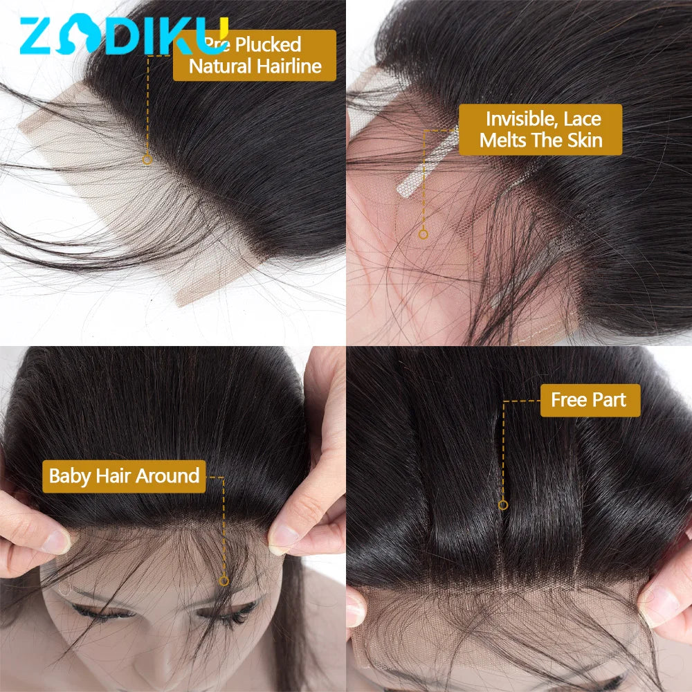13x4 13x6 Ear To Ear Transparent Frontal Lace Only Straight 2x6 4x4 5x5 6x6 HD Lace Closure Human Hair 100% Brazilian Hair Quality Soft Silky Pre Plucked Bleached Knots Natural Hairline Virgin Hair Pieces For Women Daily Hair