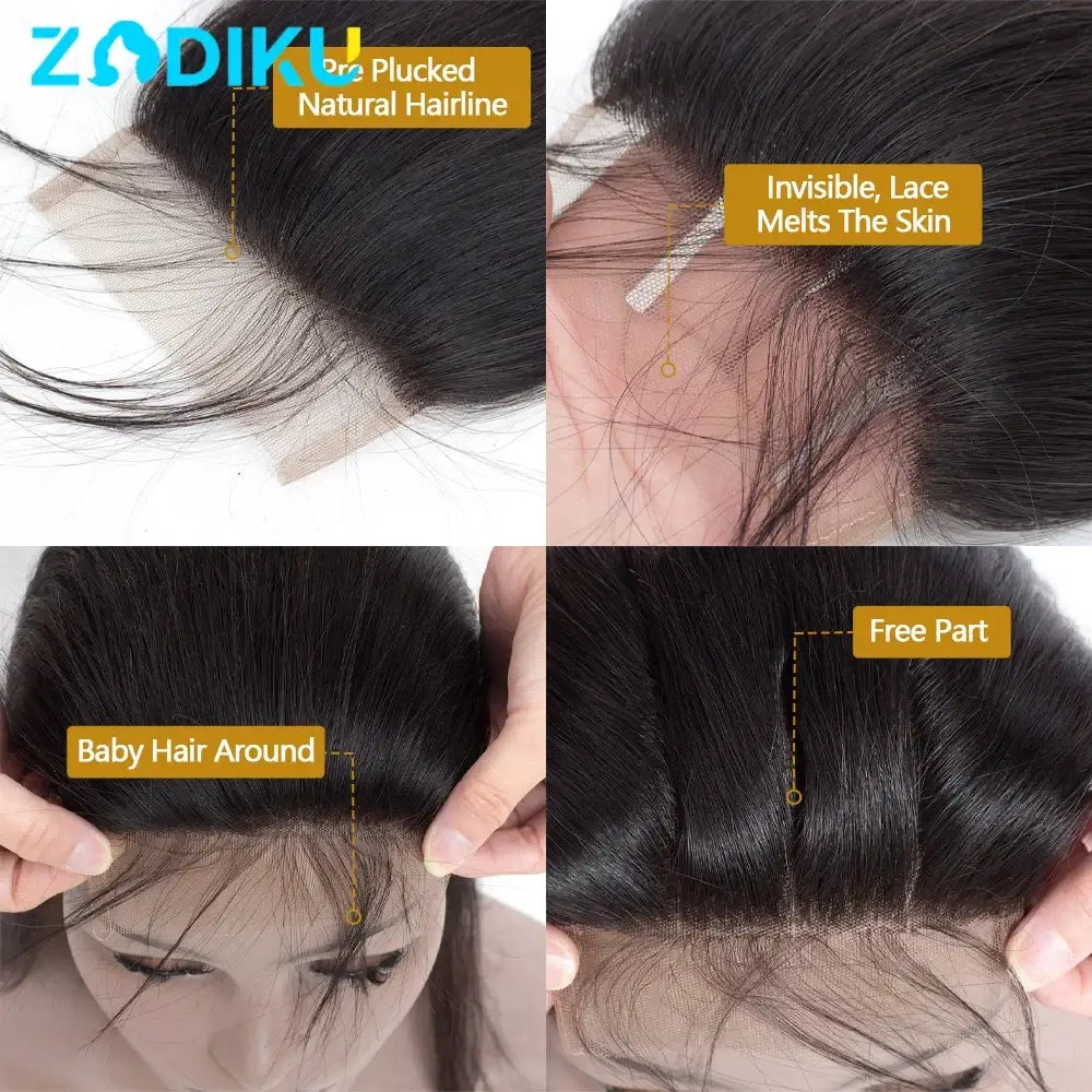 13x4 13x6 Ear To Ear Transparent Frontal Lace Only Straight 2x6 4x4 5x5 6x6 HD Lace Closure Human Hair 100% Brazilian Hair Quality Soft Silky Pre Plucked Bleached Knots Natural Hairline Virgin Hair Pieces For Women Daily Hair