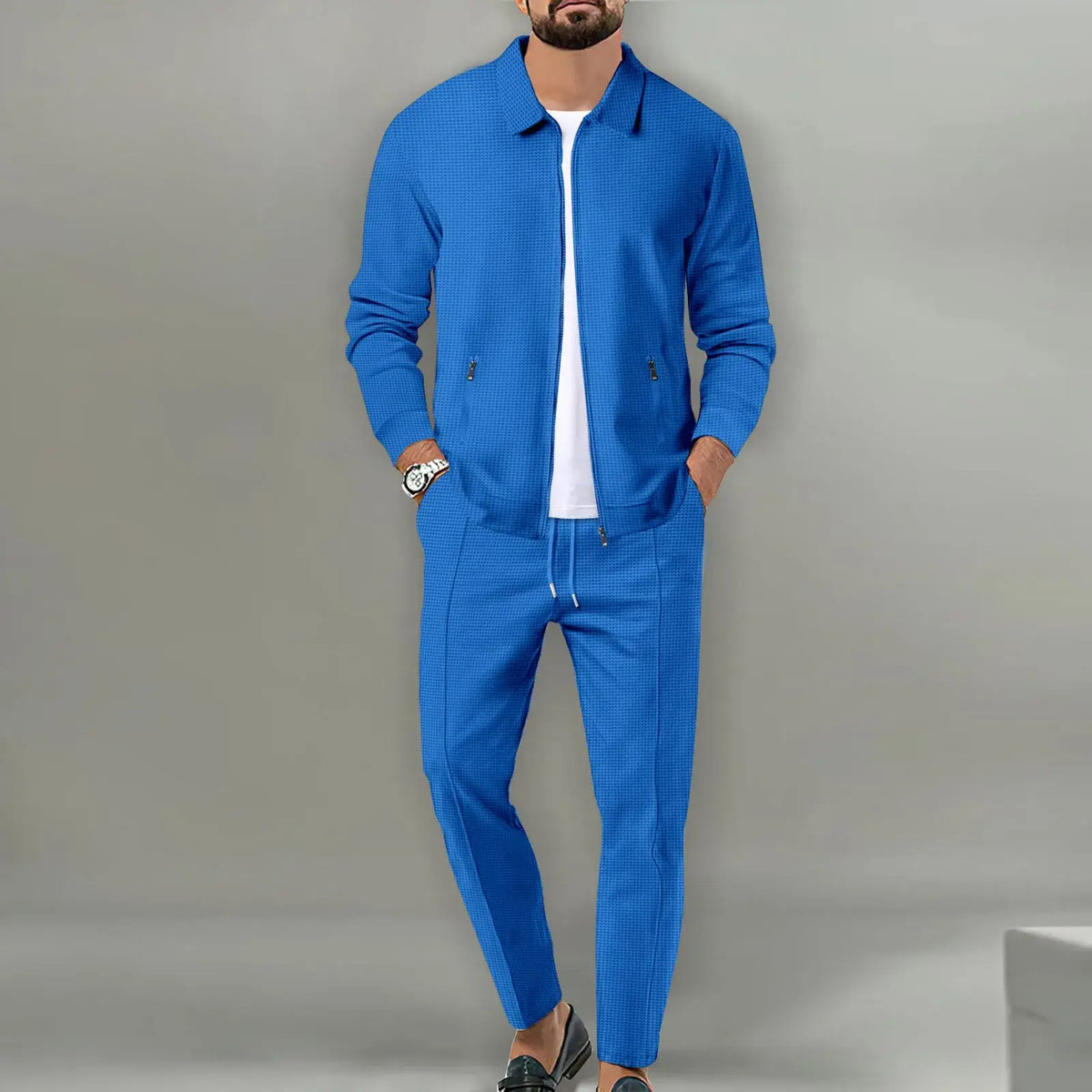 Das neue zweiteilige Freizeit-Sportset für Herren, Frühling und Herbst 2025, mit beliebter unifarbener Jacke und Hose
