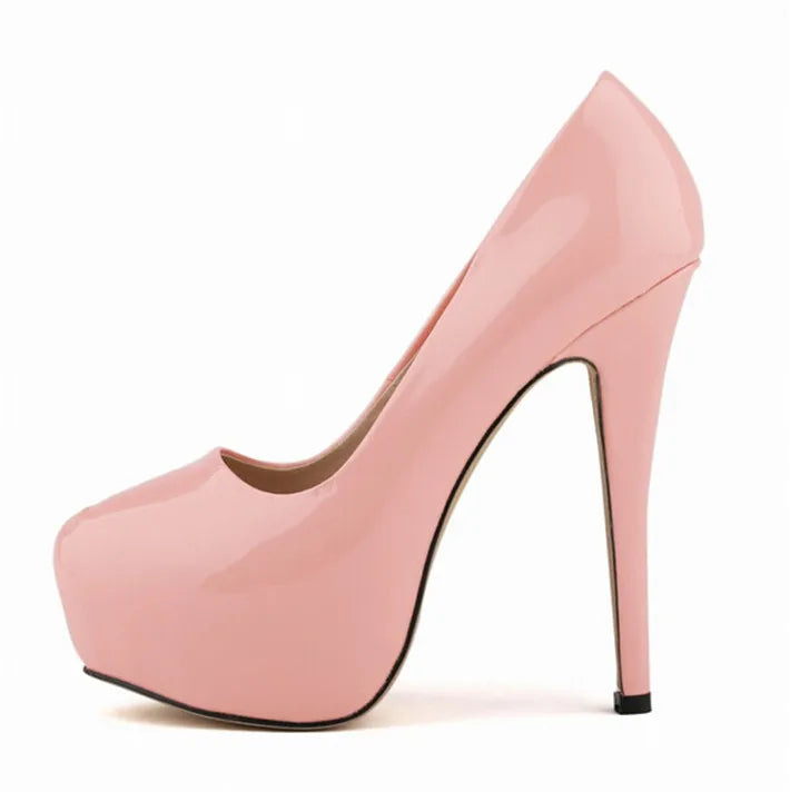 Sexy High Platform Party Shoes  New Women Concise Solid Patent Leather High Heels Shoes Fashion Shallow Wedding Shoes Woman