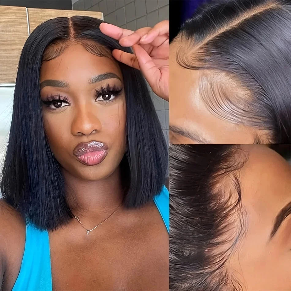 250% Human Hair Wigs Brazilian Remy Bone Straight Short Bob Wig For Women 14 Inch 13x6 Straight Lace Frontal Bob Wig Pre Plucked