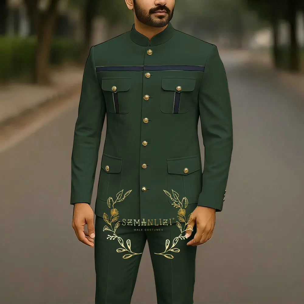 Affrica Style Stand Collar White Single Breasted Jacket Pants Business Men Suit Elegant Groom Wedding Suits Male Party Dress