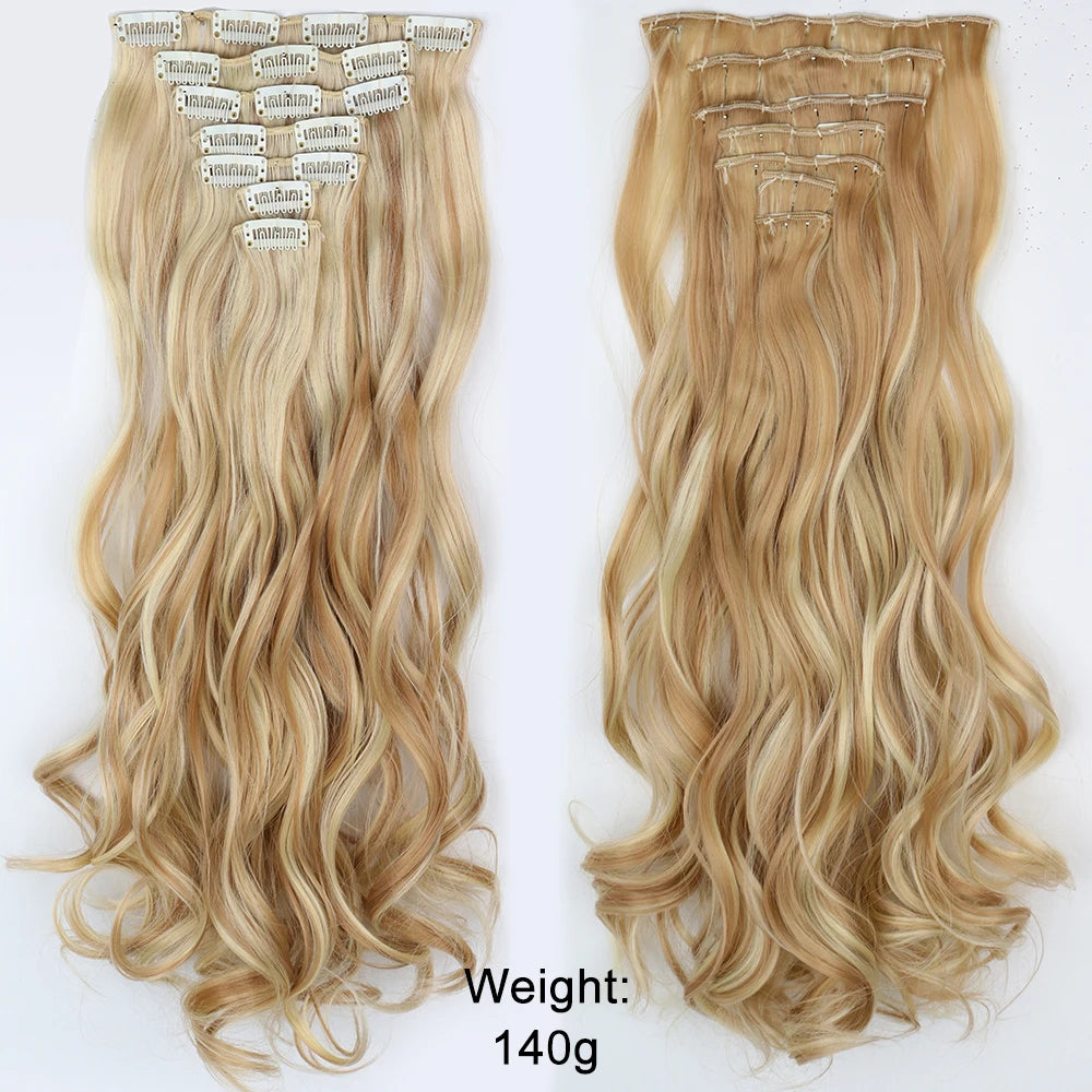 7Pcs/Set 16 Clips Hair Extension Black Long Straight Natural Hair Ombre Hairpiece Heat Resistant Fiber for Women Hairstyle