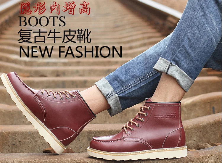 2024 Men Boots Elevator Shoes Hidden Heels High Soft Leather Heightening Shoes For Man Increase Insole 10CM 8CM 6CM Height Boots