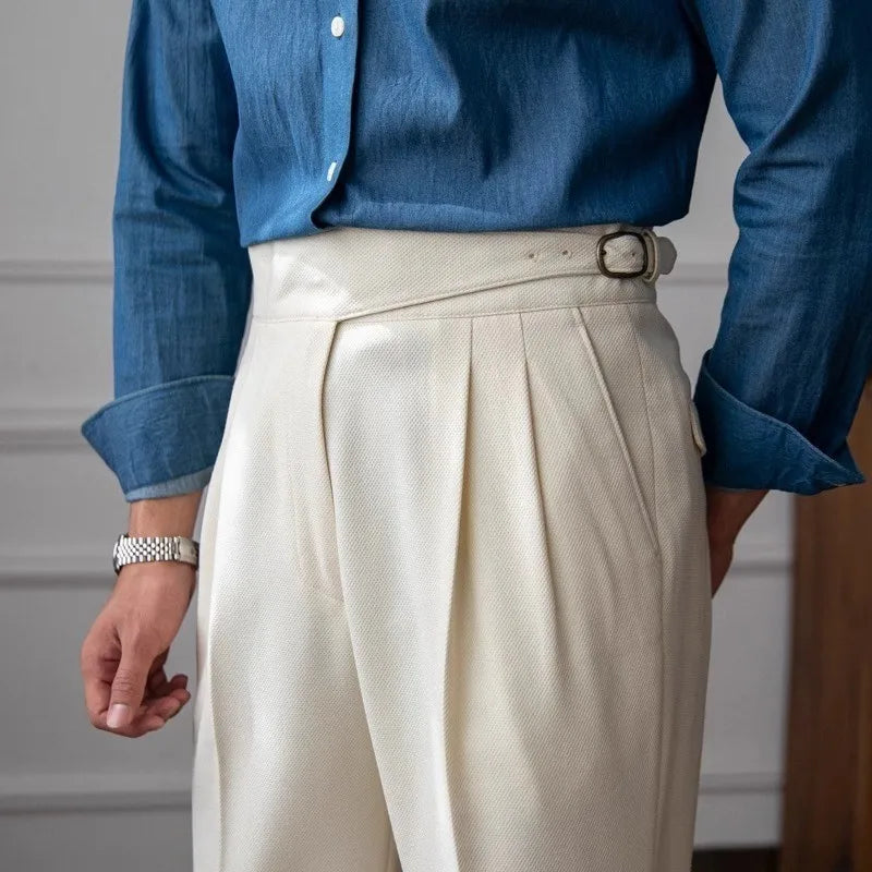 Men's Light Luxury Naples Slim-fit Dress Pants Fashion Casual Solid Color British Retro Premium Elegant Popular Leisure Trousers