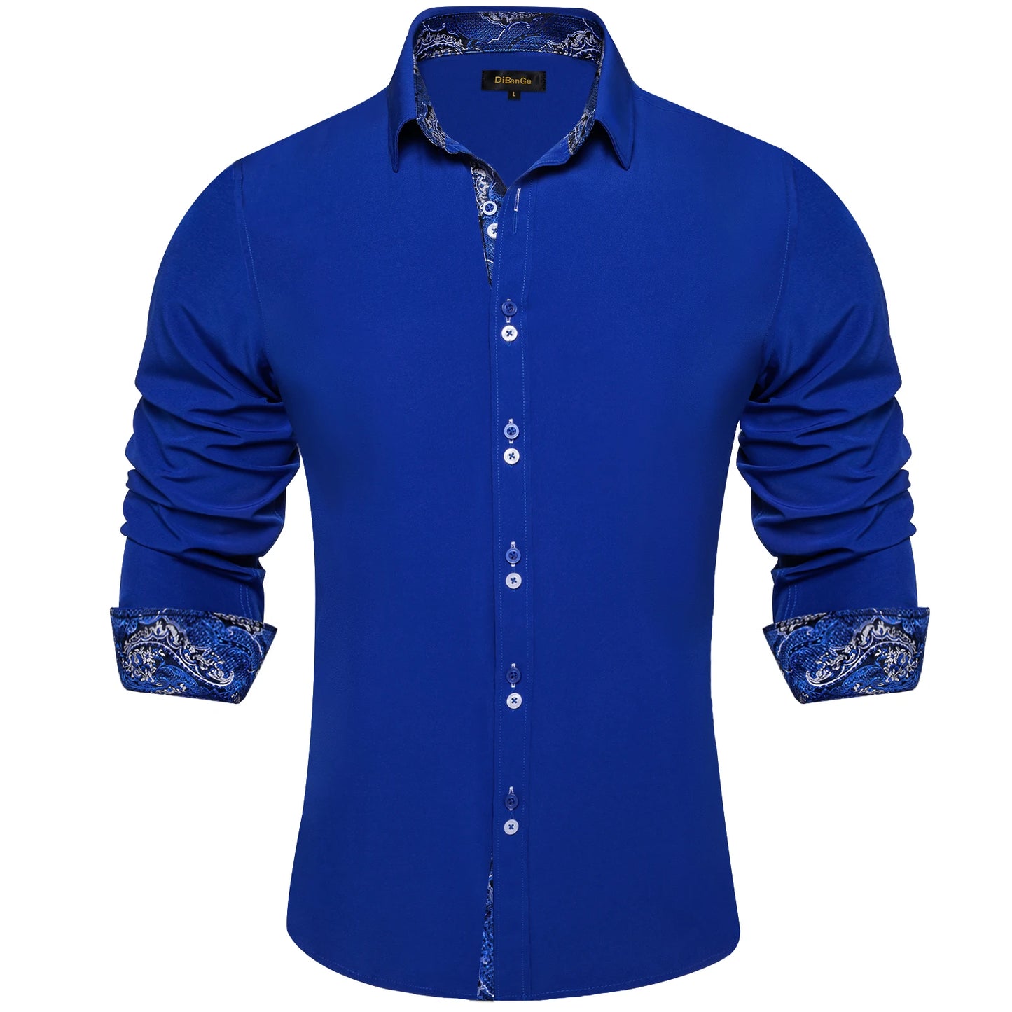 Men's Casual Long Sleeve Shirt with Inner Paisley Contrast Pattern Elegant Turn Down Collar Dress Shirt for Business Date Tops