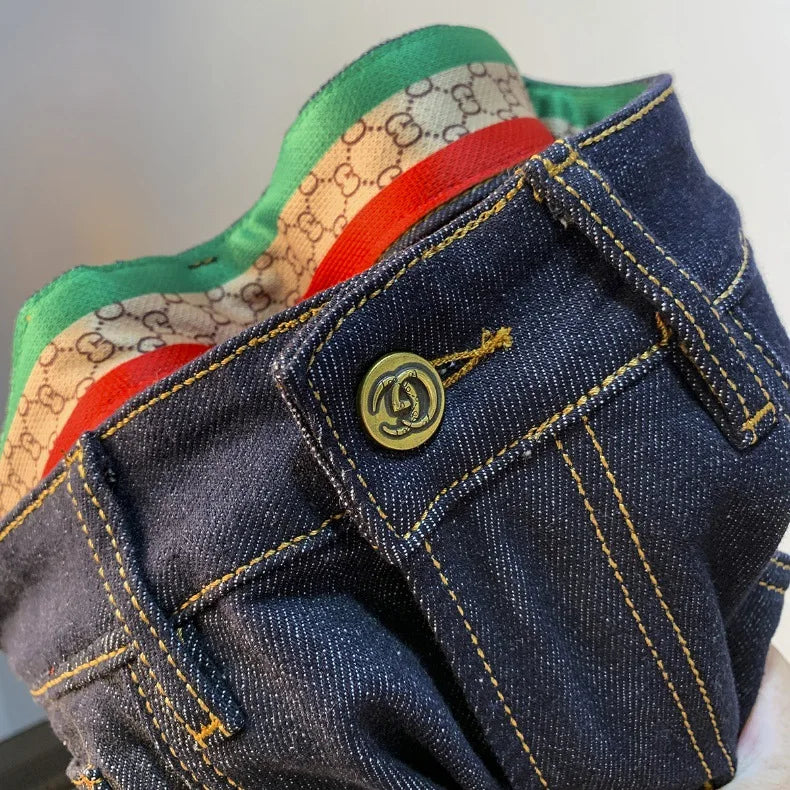 High end light luxury men jeans autumn new item dark blue fashion printed casual straight slim fit cotton washed denim pants