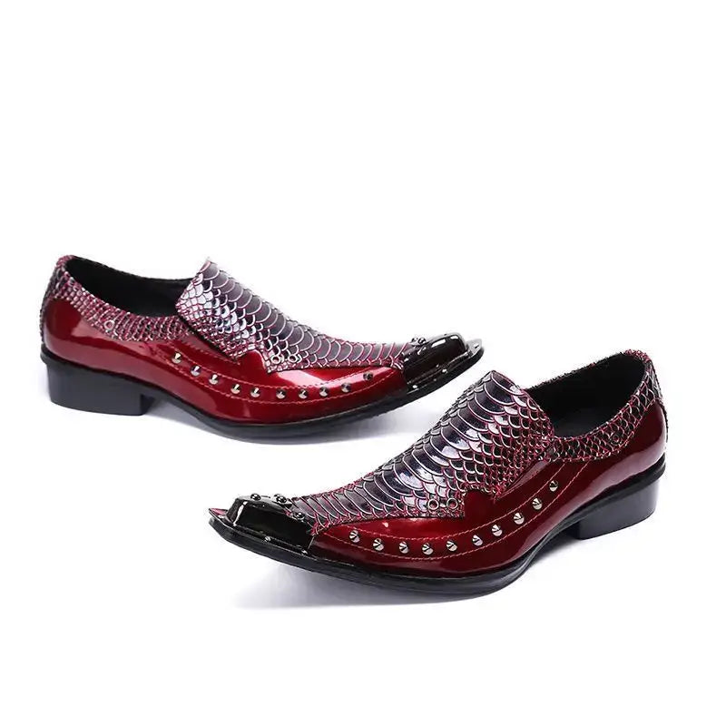 2025 Western Fashion Spitz zulaufende Metallkappe Abendschuhe Blau Grau Party Hochzeit Lederschuhe für Herren