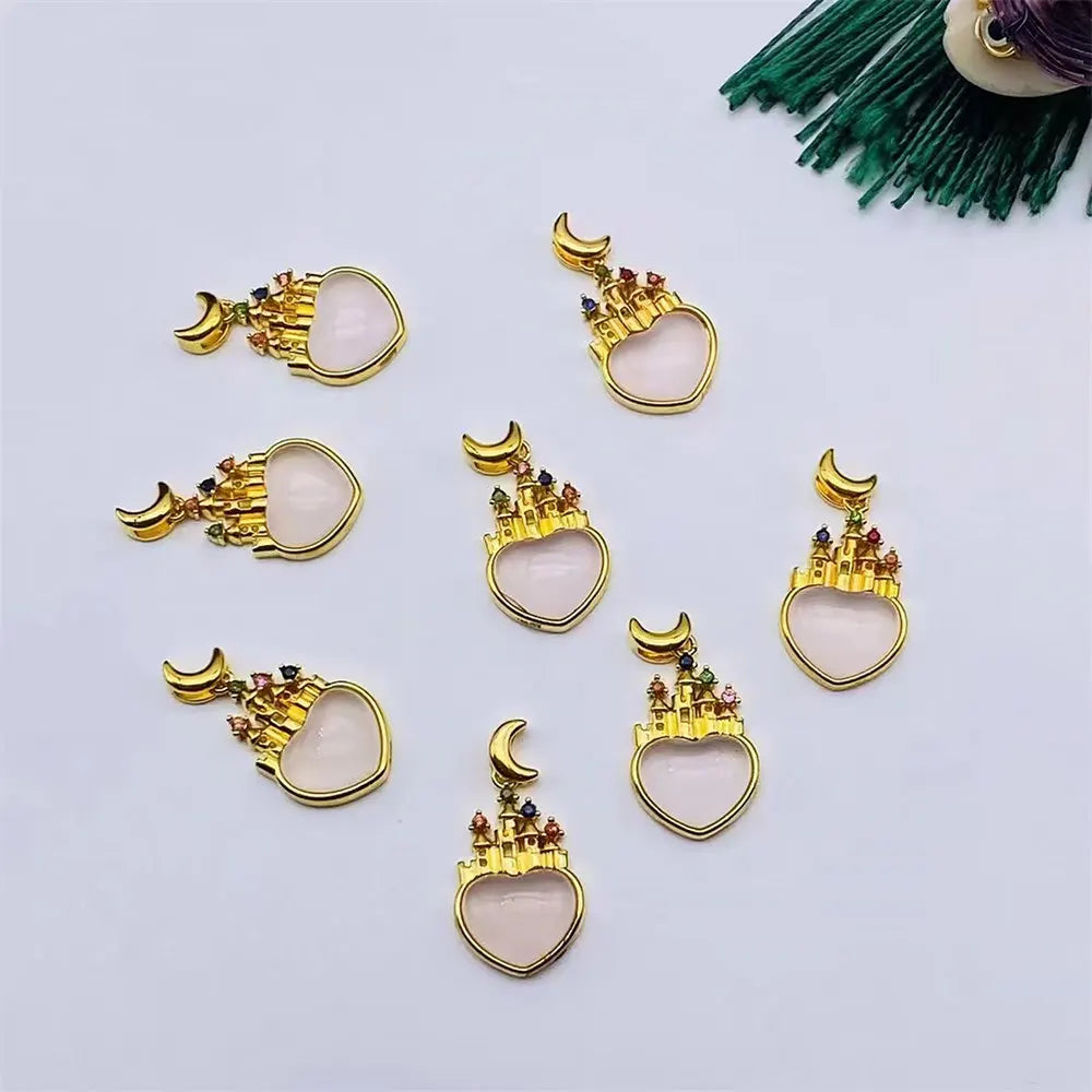 Authentic Real 18K Gold AU750 White Shell Castle Pendant Necklace Romantic Classic Gift Present For Woman Fine Jewelry