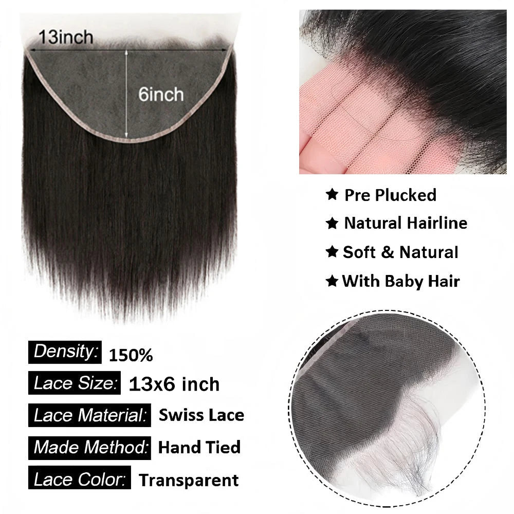 Straight 13x6 Lace Frontal Only 360 Lace Brazilian Virgin Human Hair 2x6 Lace Closure 4x4 5x5 Transparent Swiss Lace Closure