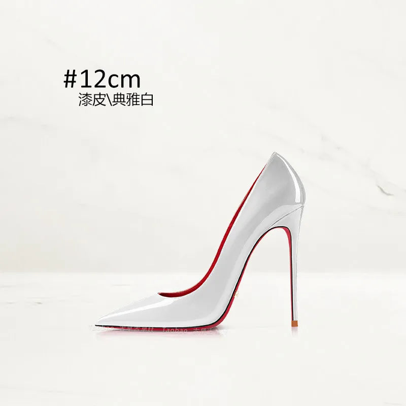2026 Spring New High-end Black High-heeled Shoes for Women, Thin-heeled, Pointed Toe, Patent Leather, Elegant Single Shoes