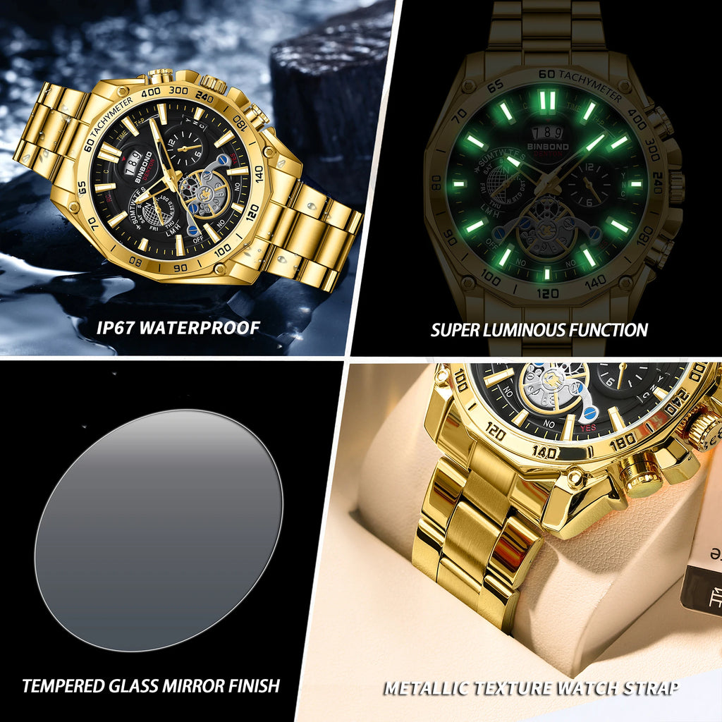 BINBOND Luxury Quartz Watches For Men Luminous Waterproof Auto Date Precise Durable Men's Watch Sports & Business Fashion Reloj