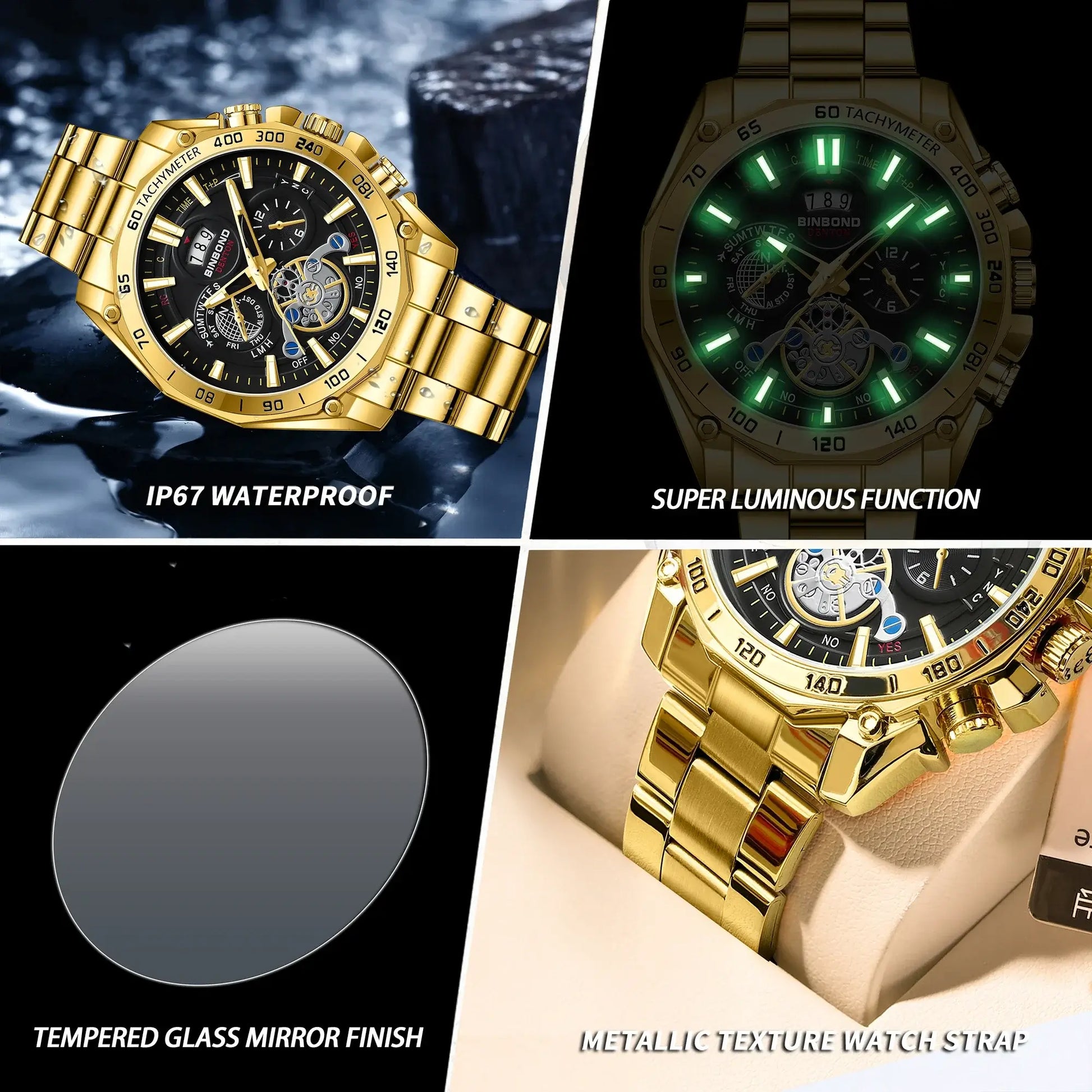 BINBOND Luxury Quartz Watches For Men Luminous Waterproof Auto Date Precise Durable Men's Watch Sports & Business Fashion Reloj features.