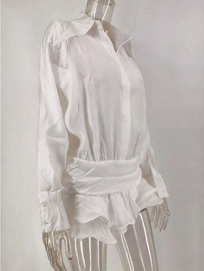 Sexy See through chiffon White summer dress women  elegant party Shirt dress new birthday evening midi short dresses vestido