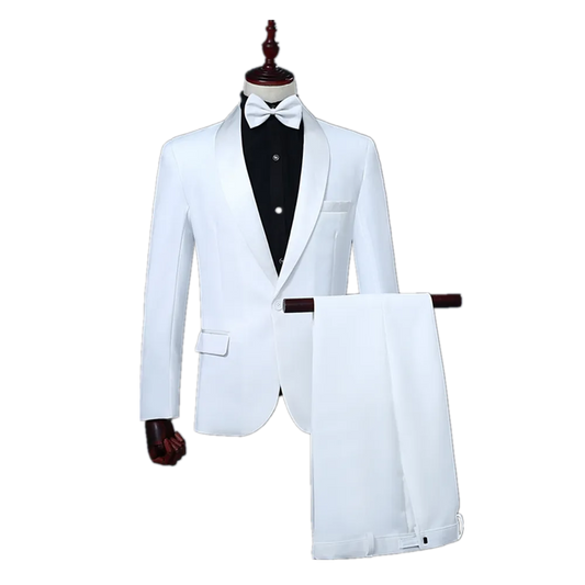 Classic Two-piece Men Suits White Blazer and Pants Basic Slim Fit Suit Jacket Wedding