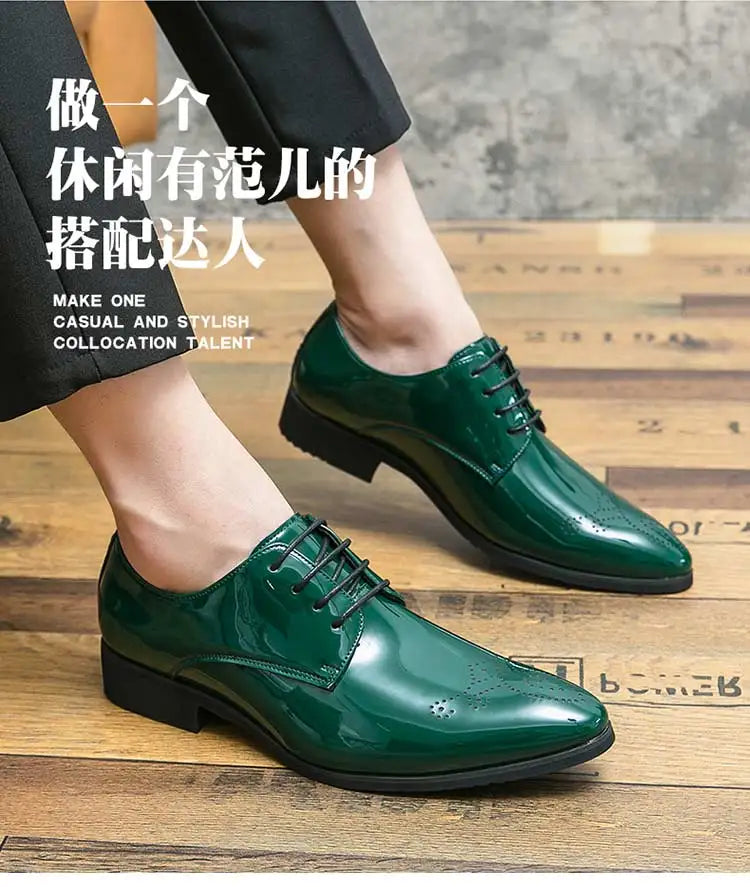 Neu eingetroffene grüne Oxford-Schuhe für Herren, PU, runde Kappe, Schnürung, unifarben, Party, Herren-Abendschuhe, Größe 38-48