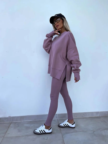Spring summer  new Shirt  casual loose-fitting sweater tight pants 2 piece suit sets for women 2 pieces trousers sets