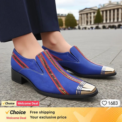 new arrival red genuine leather pointed toe metal tip crystal  handmade men leather dress shoes fashion hairdresser shoes