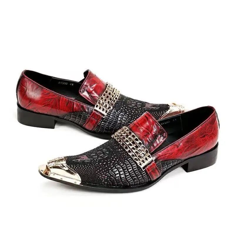 Neu eingetroffen: rote spitze Herren-Lederschuhe aus echtem Leder mit Metallspitze und Kristall, handgemacht, modische Friseurschuhe
