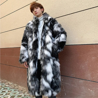 Autumn Winter Fur Coat Men's Warm Thick Parka Men Casual Long Maxi Man Streetwear Wild Loose Jacket Male Windbreaker Overcoat