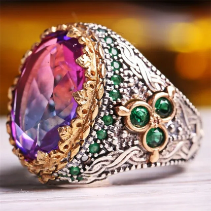 New Inlaid Emerald Men's Luxury Ring Personality Retro Domineering Personality Ring To Attend The Banquet Party Jewelry