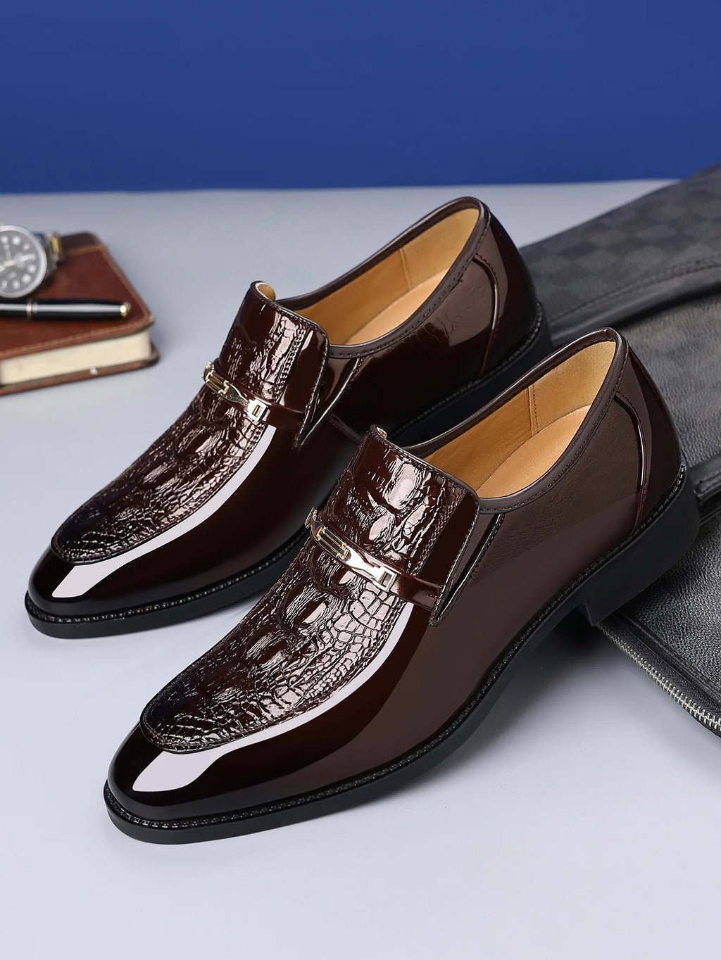 Luxury Men Dress Shoes Crocodile Leather Business Casual Shoes for Men Wedding Party Shoes High Quality Slip on Loafers Big Size