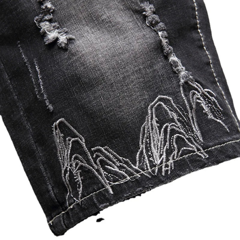 High Quality Men's Hole Denim Shorts Summer New Fashion Casual Slim Fit Ripped Retro Short Jeans Male Brand Classic Pants