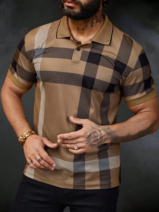 The new men's short-sleeved POLO shirt for summer 2025 features a casual and fashionable 3D striped pattern print