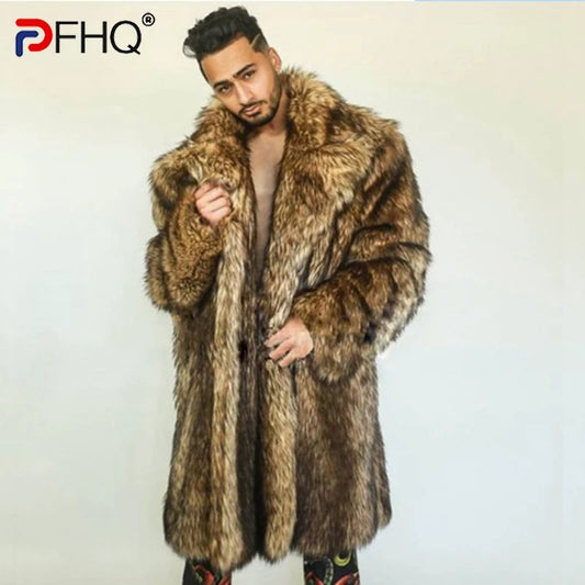 PFHQ Men's Thickened Warm Faux Fur Coat Long Camping Niche Loose Heavy Industry Advanced Outdoor Autumn New Windbreakers 21Z2173