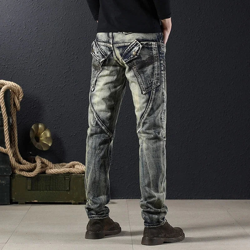 Trousers Motorcycle Jeans for Men Stretch Low Rise Male Cowboy Pants Luxury Elastic Washed 2024 Trend Original Autumn Clothing