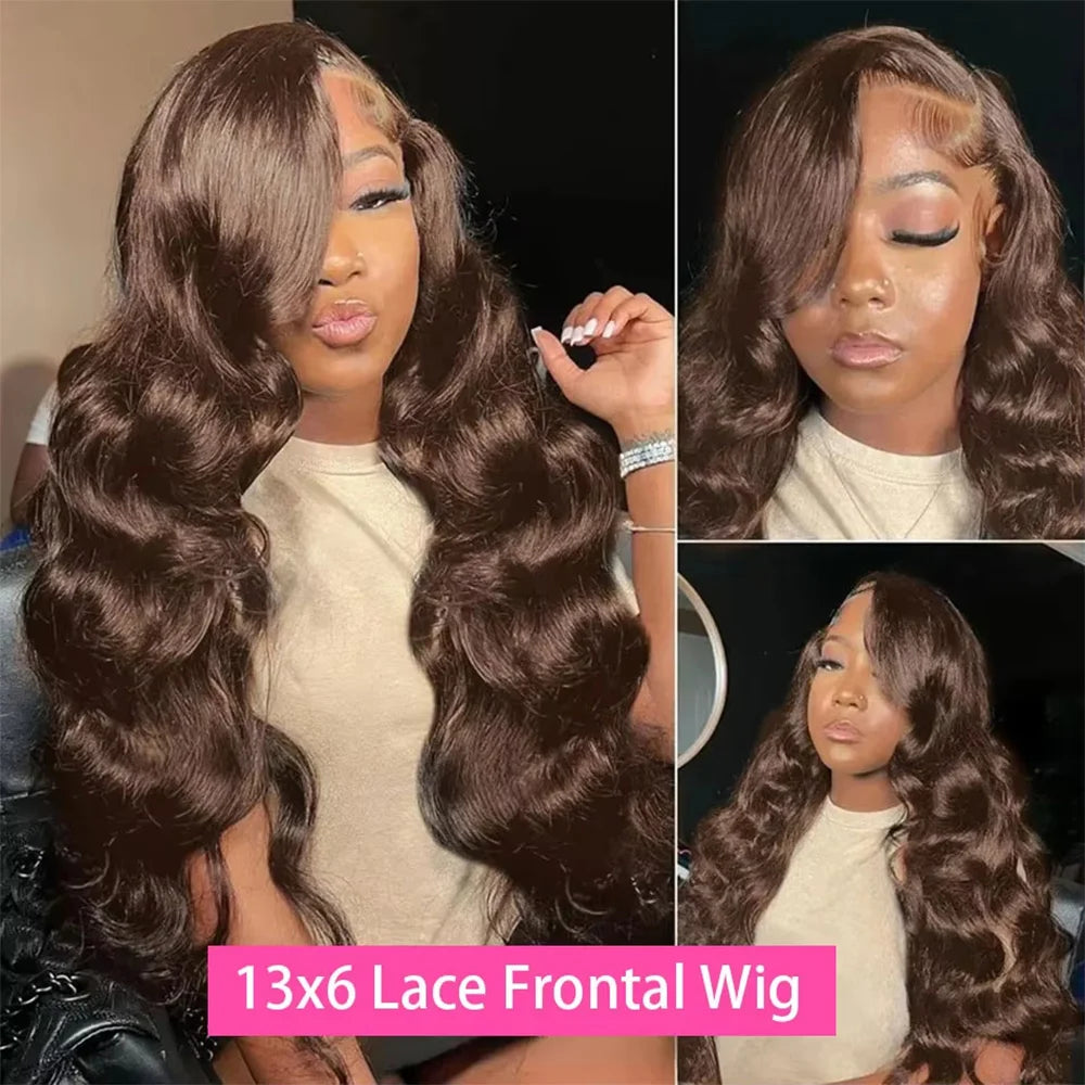 36 Inch Chocolate Brown Body Wave HD Lace Front Human Hair Wig Brazilian 13x6 Lace Frontal Wigs Preplucked for Women 200 Density
