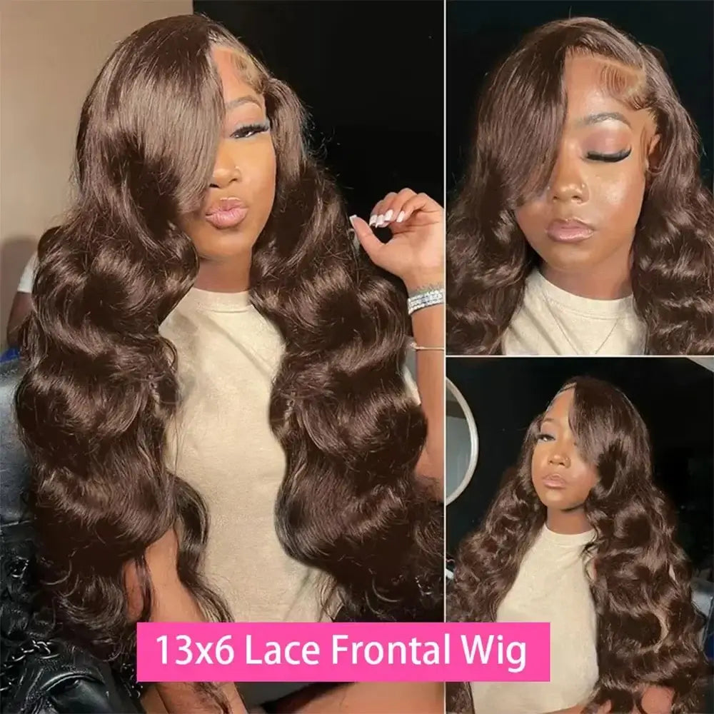 36 Zoll Schokoladenbraune Body Wave HD Lace Front Echthaarperücke Brasilianische 13x6 Lace Frontal Perücken Vorgezupft für Frauen 200 Dichte