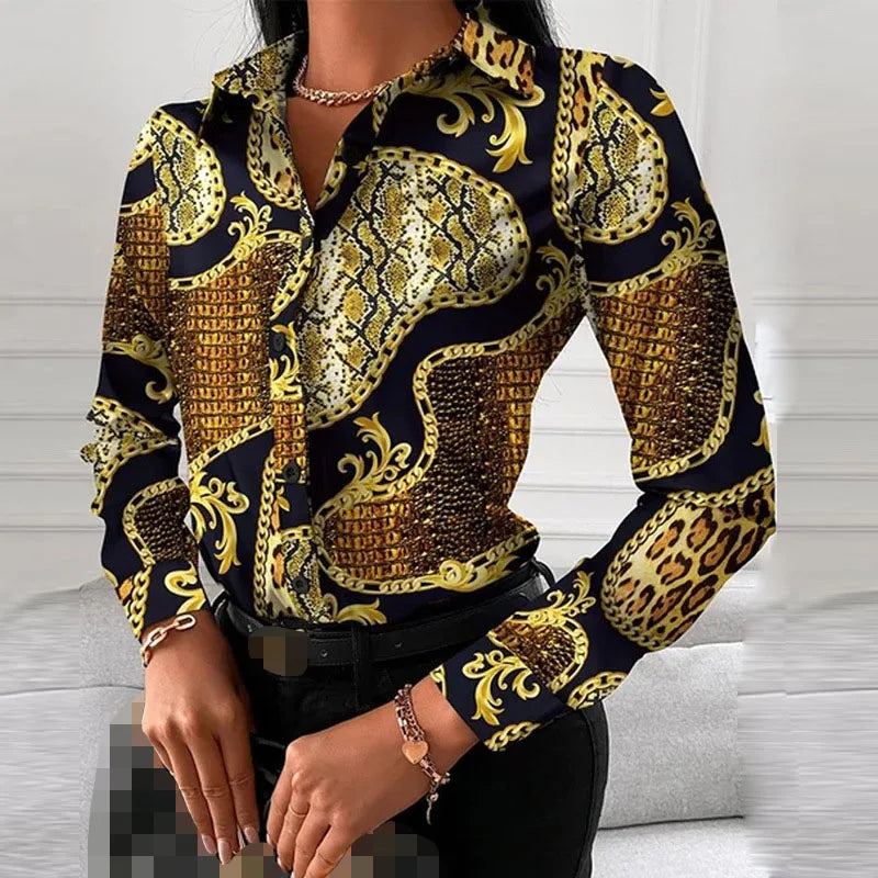 Spring Summer Women's Clothing New Fashion Printed Women's Shirt Casual Lapel Long Sleeved Single Breasted Shirt Women's Top